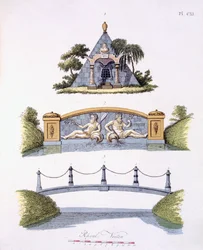 Trädgårdsdekorationer, från Magazine of Garden Gems av G. van Laar, publicerad 1802