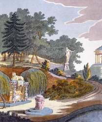 Trädgårdsdekorationer, från Magazine of Garden Gems av G. van Laar, publicerad 1802