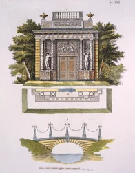 Trädgårdsdekorationer, från Magazine of Garden Gems av G. van Laar, publicerad 1802