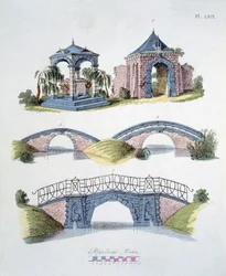 Trädgårdsdekorationer, från Magazine of Garden Gems av G. van Laar, publicerad 1802