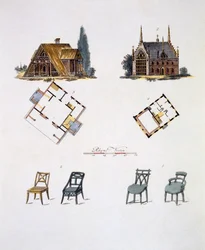 Trädgårdsdekorationer, från Magazine of Garden Gems av G. van Laar, publicerad 1802