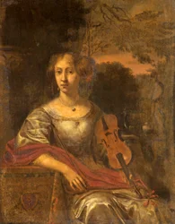 Dam med fiol, ca 1675
