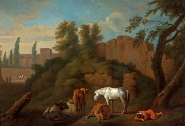 Landskap med en sovande pojke, ca 1650