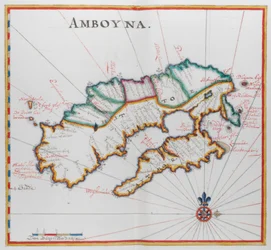 Karta över Amboyna, ö i Indiska oceanen.