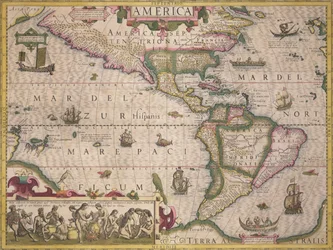 Karta över Amerika, från Mercator Atlas, pub. av Jodocus Hondius (1563-1612), Amsterdam, 1606