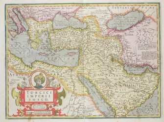 Karta över det turkiska imperiet, från puben Mercator Atlas. av Jodocus Hondius (1563-1612) Amsterdam, 1606