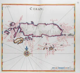 Karta över ön Ceram (Seram), Indonesien.