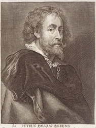 Porträtt av Peter Paul Rubens (1577-1640) plåt 30 från en serie porträtt av konstnärer, graverad av Joannes Meyssens (1612-70)