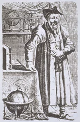 Porträtt av William Postel (1510-81), från hans De Universitate, Leyden, 1643, illustrerad i History of Magic, publicerad i slutet av 1800-talet