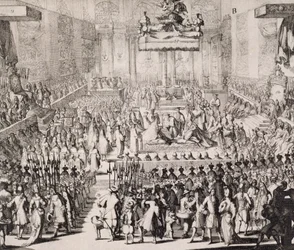 Kröningen av Vilhelm av Oranien (1650-1702) och Maria (1662-94) i Westminster Abbey, 21 april 1689
