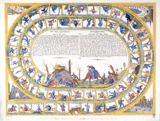 Kosackspelet med illustrationer av olika typer av ryska soldater, ca 1815-16
