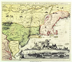 Restitutio-Allardt-kartan över New Amsterdam, graverad och pub. av Carolus Allardt, 1673 (kopparstick)