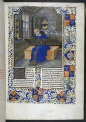 Översättare på jobbet, från Facts and sayings memorabilia (eller Les Faits et les Dits des Romains), Royal 18 E III, f.24