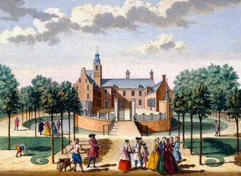 Utsikt över Adrichem House, från Het Zeganpralent Kennemerlant av Hendrick de Leth och Matthias Brouerius Van Nidek, publicerad ca 1700-1730