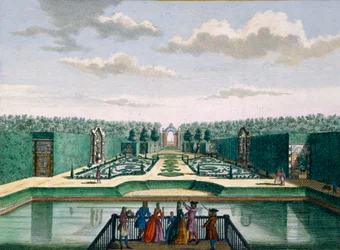 Utsikt över parterren och triumfbågen, Meerestein, från Het Zeganpralent Kennemerlant av Hendrick de Leth och Matthias Brouerius Van Nidek, publicerad ca 1700-1730