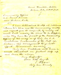 Letter from E. A. Carr, Helena, Arkansas, to the commanding officer of U. S. Naval forces near Helena, Arkansas, October 2, 1862