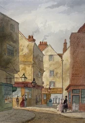 Utsikt över Cloth Fair och Middle Street, West Smithfield, City of London, 1867