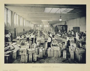 Förpackningsväskor för frakt, från La France Vinicole, publicerad av Moet & Chandon, Epernay (photolitho)