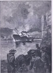 The Spanish American War: The sinking of the Merrimac, illustration från Cassells History of England, 1900-talet