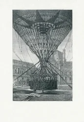 Panoramautsiktsplattform med en varmluftsballong, pub. ca 1880 (sv/v gravering)