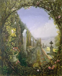 The Trellis Window, Trentham Hall Gardens, från "Gardens of England", publicerad 1857