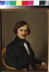 Porträtt av författaren Nikolai Gogol (1809-1852) par Boltz, E. (aktiv i mitten av 1800-talet). Olja på duk