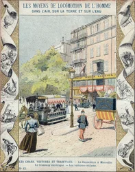 La Canebiere i Marseille - den elektriska spårvagnen - bilarna återvinner - illustration av E Letellier - Skydda historisk anteckningsbok, slutet av 1800-talet