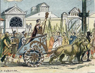Julius Caesars triumftåg (Giulio Cesare eller Gaius Julius Caesar), politiker och romersk författare