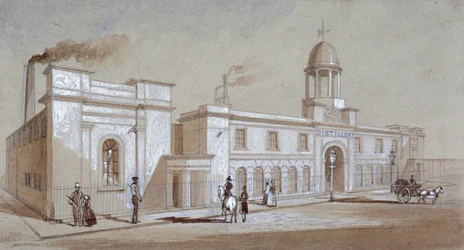 Utsikt över Grimble och Booths destilleri på Albany Street, St Pancras, London, c1830