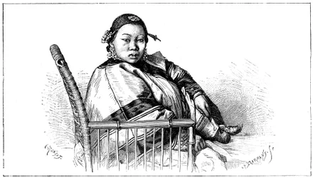 Kvinna med bundna fötter, Kina, 1800-talet