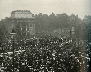 Ankomst av den kanadensiska premiärministern Hon. Wilfrid Laurier på Hyde Park Corner, 1897.
