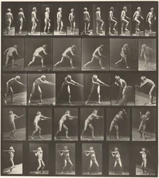 Nummerplåt 521. A: Gående. B: Stigande steg. C: Kastar diskett. D: Använder spade. E, F. Använder hacka,1887 (foto)