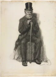 Studie av en gammal man (möjligen en studie till porträtt av Peter Folger), ca 1886 (svart krita )