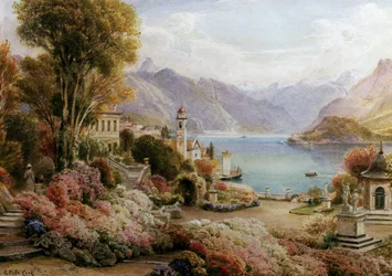 Villa Melzie, Como, Italien. Lac de Come en Italie. Målning av Ebenezer Wake Cook (1843-1926 brittisk) Collection privee