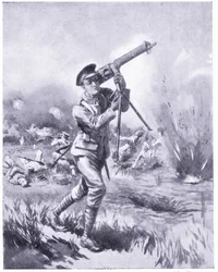 Menige Lynn bär bort ett maskingevär för reparation under tung eldgivning i slaget vid Aisne. Tilldelad DCM 1915