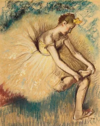 En dansare som sätter på sig sin sko; Dansare knyter sin sko, 1896
