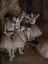 Balettupprepning på scenen (detalj). 1874. Olja på duk.