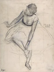 Dansös som justerar sin sko (ballerina). Teckning av Edgar Degas (1834-1917). New York. Metropolitan Museum of Art.