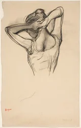 Dansare, halvkropp, armarna korsade bakom huvudet, ca 1890 (blyerts på papper)