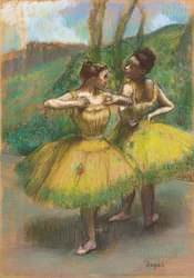 Dansare med gula kjolar (två dansare i gult), ca 1896 (pastell & kol på sammanfogat papper)