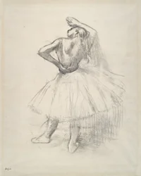Stående dansare, högerarm upphöjd, ca 1891 (motbevis mot ritning på papper)
