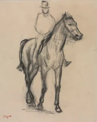Häst och ryttare, ca 1890 (svart krita)