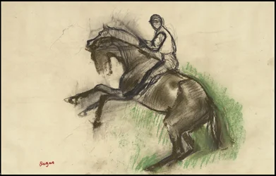Jockey på en uppfödande häst, 1890-talet