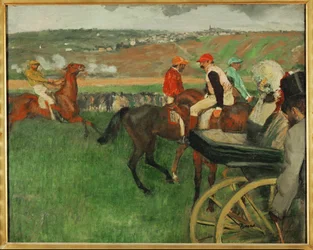 Kapplöpningsbanan. Amatörjockeys nära en vagn (olja på duk)