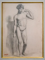 Man som står upp. Omkring 1856-1858. Grafit på papper.
