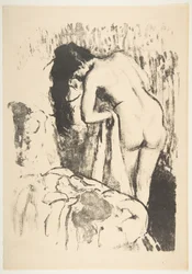 Stående naken kvinna som torkar sig, 1891-92