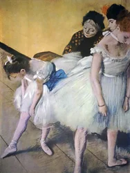 Målning med titeln The Dancing Class av Edgar Degas