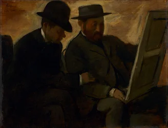 Paul Lafond och Alphonse Cherfils undersöker en målning, ca 1878-1880