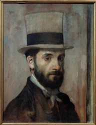 Porträtt av Leon Joseph Florentin Bonnat (1833-1922) Målaren bär en hög hatt. Målning av Edgar Degas (1834-1917) 1863 Sön. 0,43x0,36 m Bayonne, Musee Bonnat - Porträtt av Leon Joseph Florentin Bonnat (1833-1922). Konstnären bär en hög hatt. Målning b