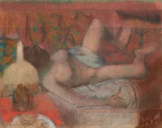 Liggande naken kvinna, ca 1888-90 (pastell över monotypi på papper)